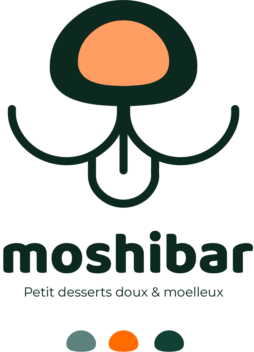 moshibar logo truffe chien en forme de mochi baseline: petits desserts doux et moelleux